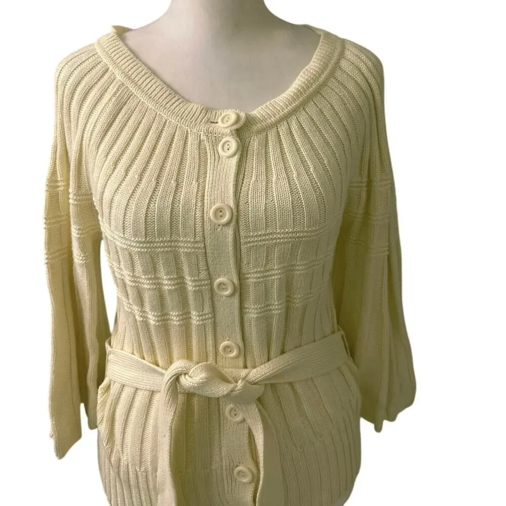 Moth Anthropologie Ribbed Chunky Knit Button Front Belted Bell Sleeve Sweater M
